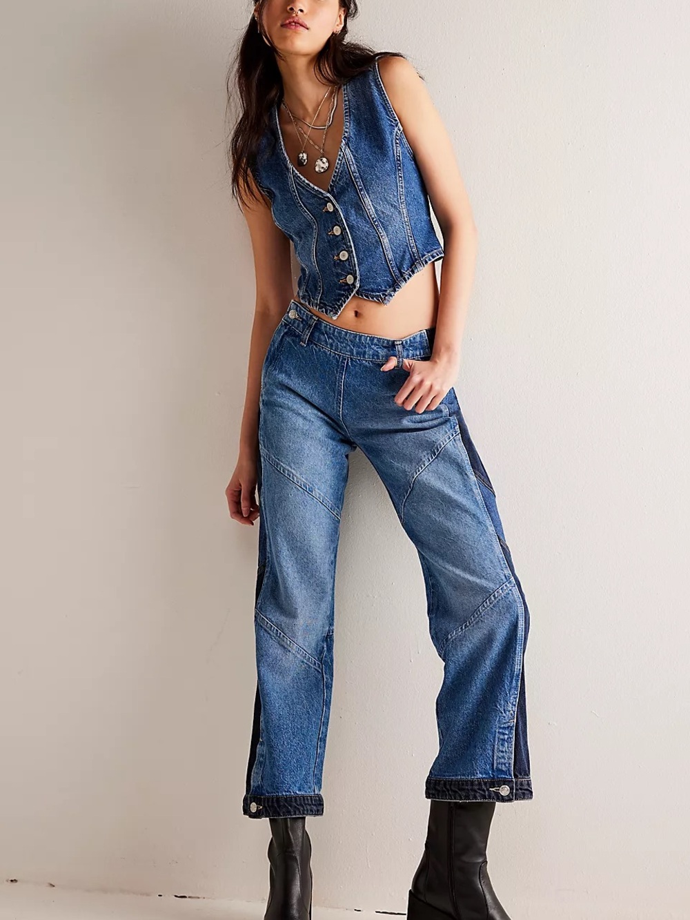 Free People Moonlit Moto slim boot jeans
